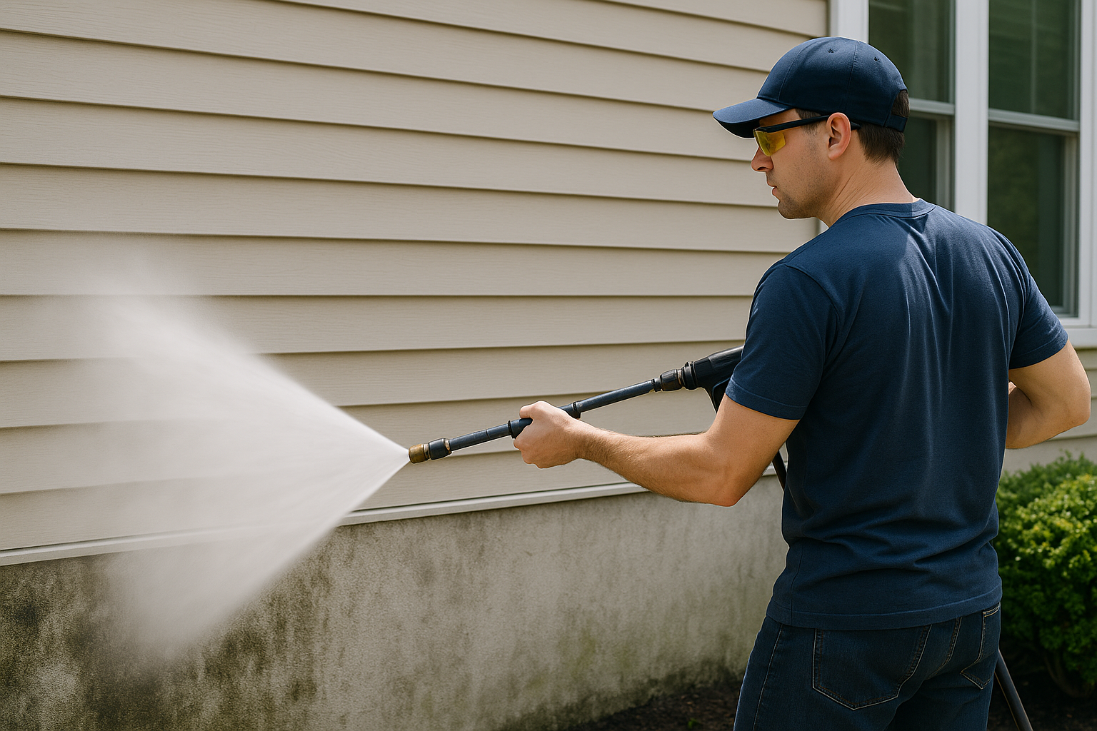 Cleaned concrete driveway after pressure washing service