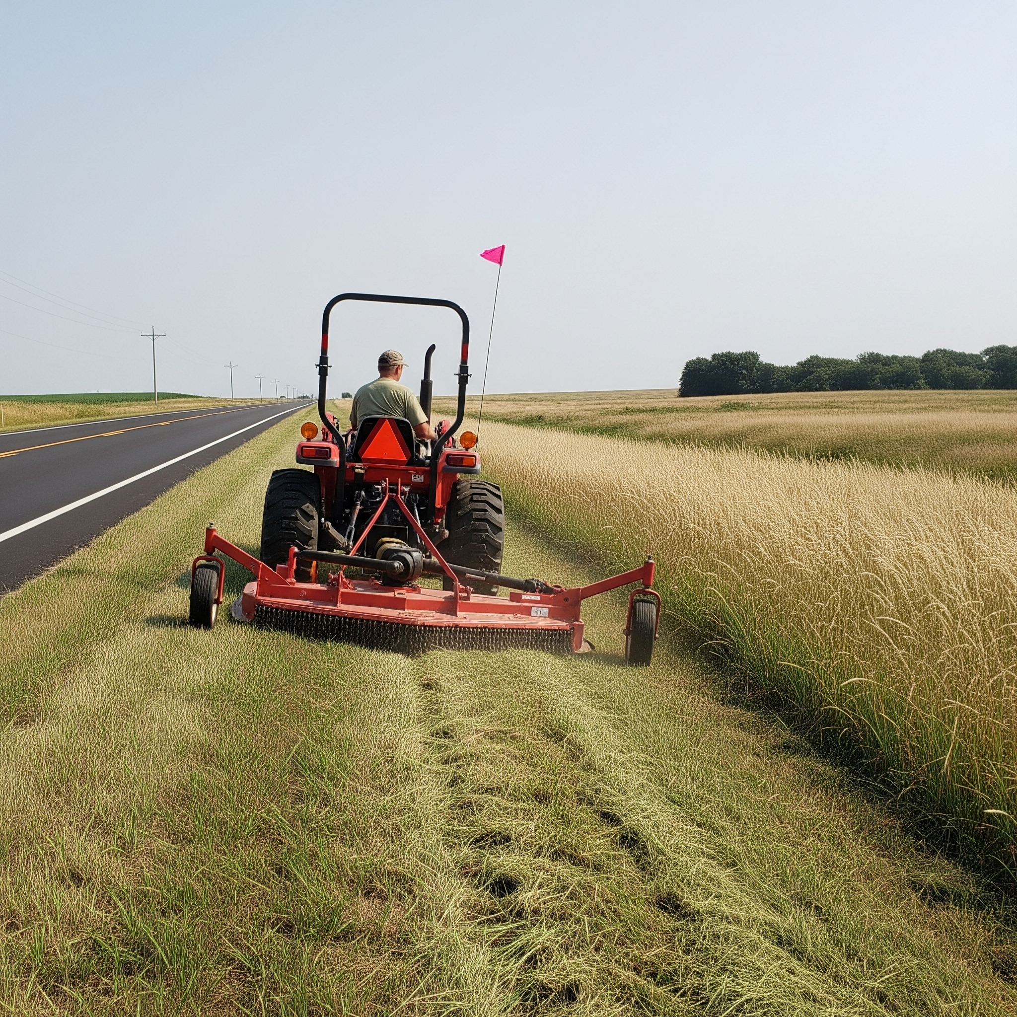 Tractor with bush hog attachment clearing a field